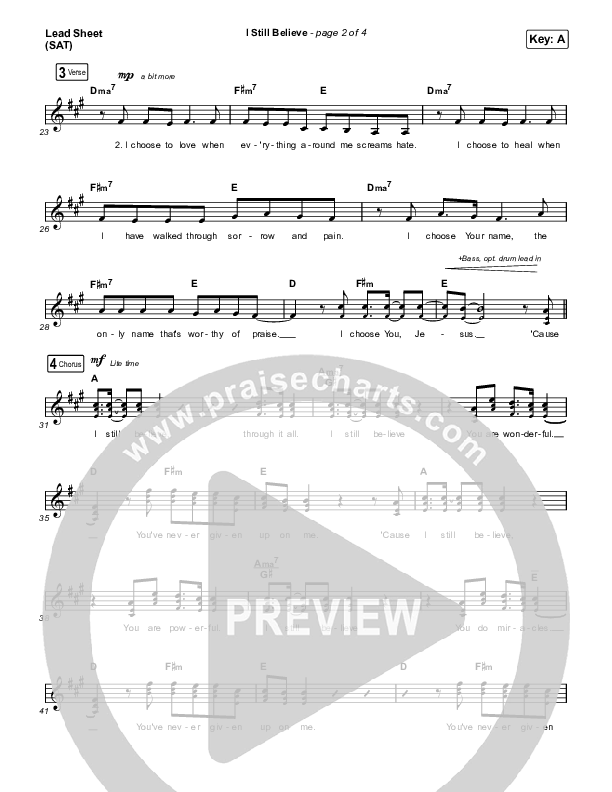 I Still Believe Lead Sheet (SAT) (Bethel Music / Brian Johnson)