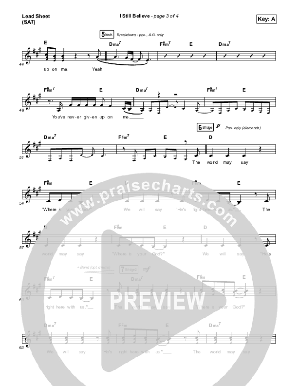 I Still Believe Lead Sheet (SAT) (Bethel Music / Brian Johnson)