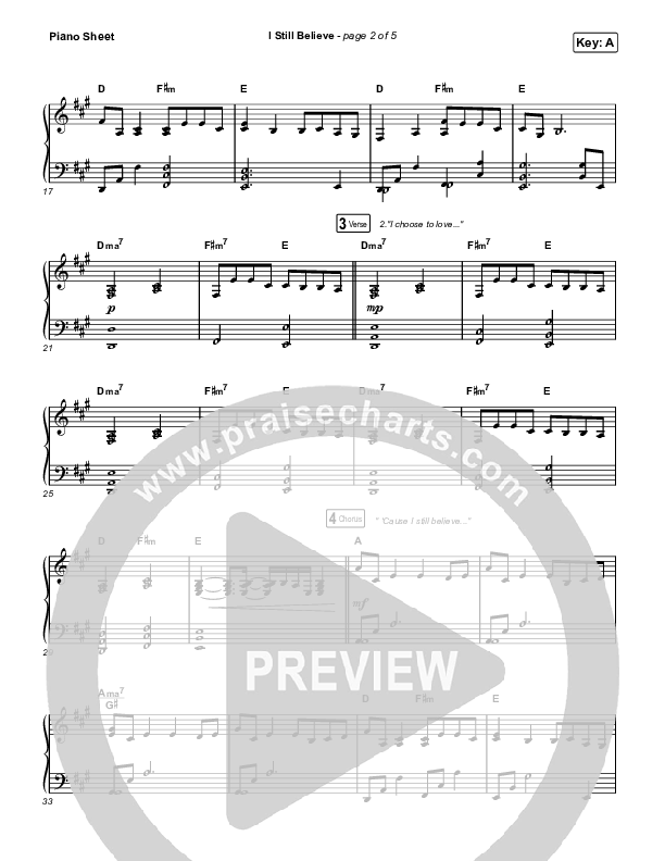 I Still Believe Piano Sheet (Bethel Music / Brian Johnson)