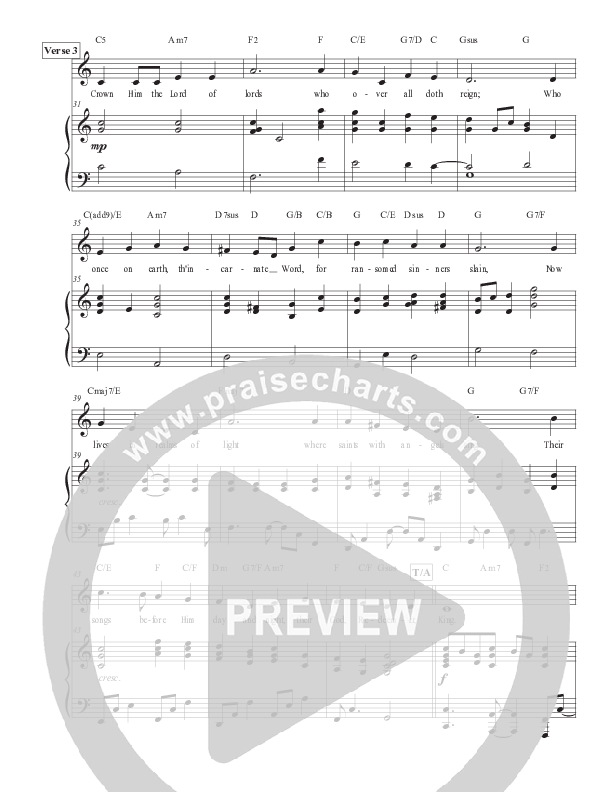 Crown Him With Many Crowns (Live) Piano/Melody (Matt Merker)