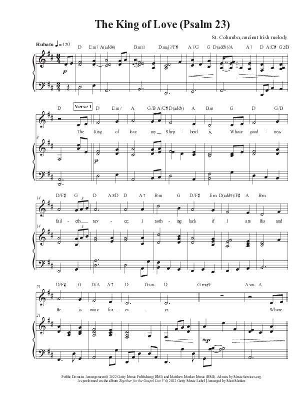 The King of Love (Psalm 23) (Live) Piano/Melody (Matt Merker)