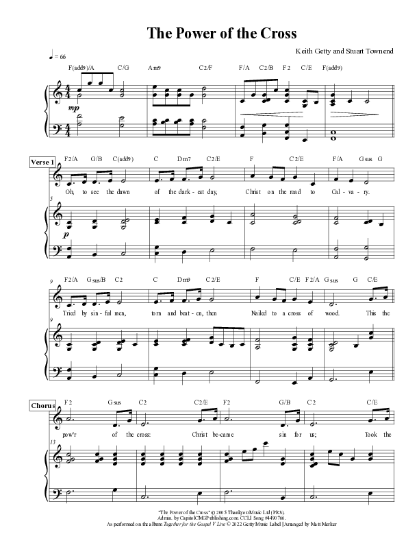 The Power Of The Cross (Live) Piano/Melody (Matt Merker)