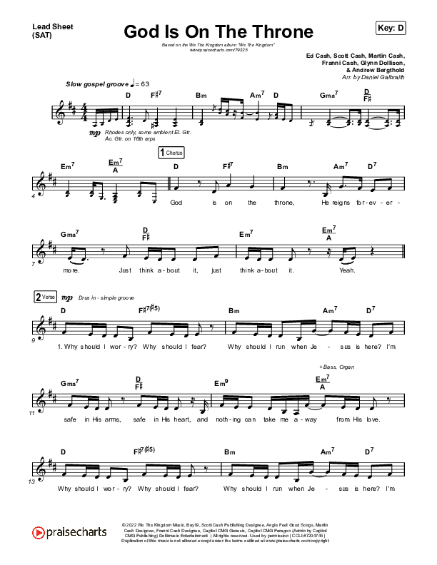God Is On The Throne Lead Sheet (SAT) (We The Kingdom)