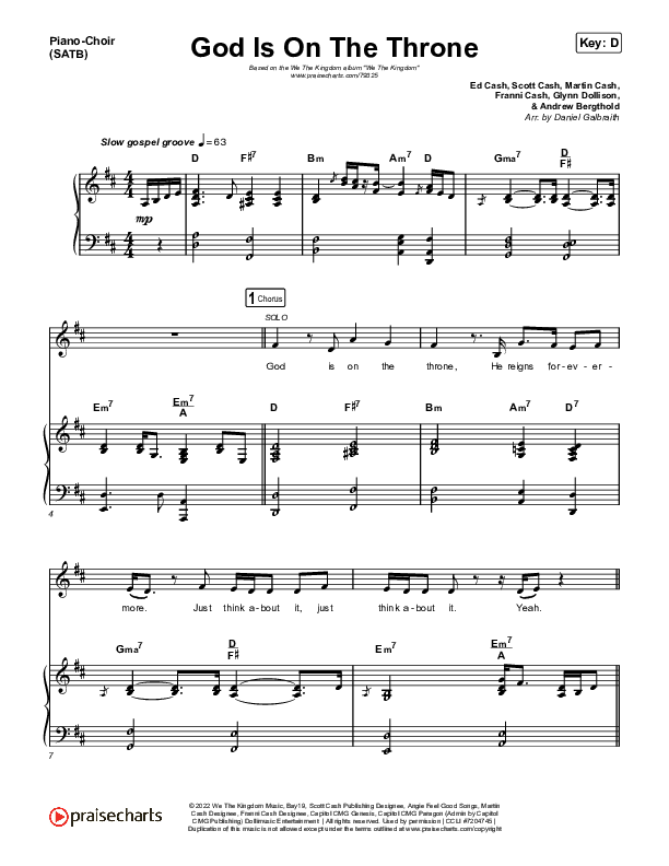 God Is On The Throne Piano/Vocal (SATB) (We The Kingdom)