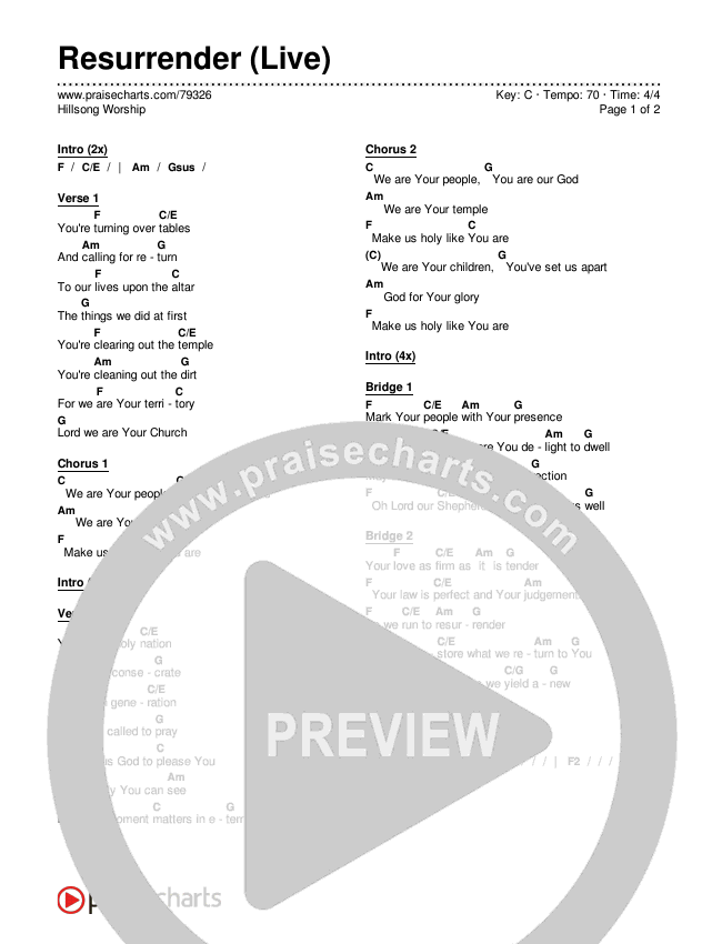 Resurrender (Live) Chords & Lyrics (Hillsong Worship)