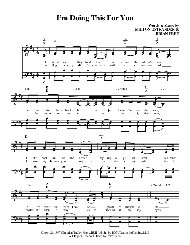 I'm Doing This For You Lead Sheet (Brian Free & Assurance)