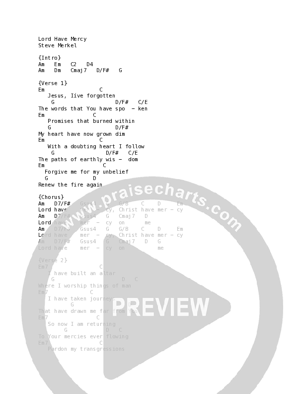 Lord Have Mercy Chord Chart (Anchor Hymns / Tim Timmons / Leslie Jordan)