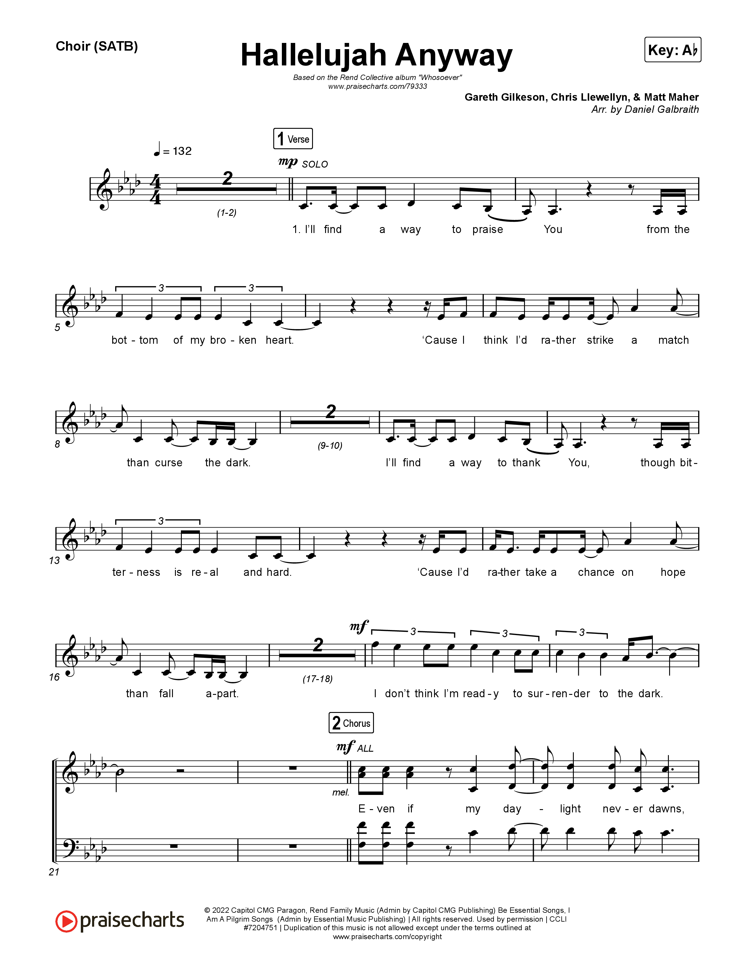 Hallelujah Anyway Choir Sheet (SATB) (Rend Collective)