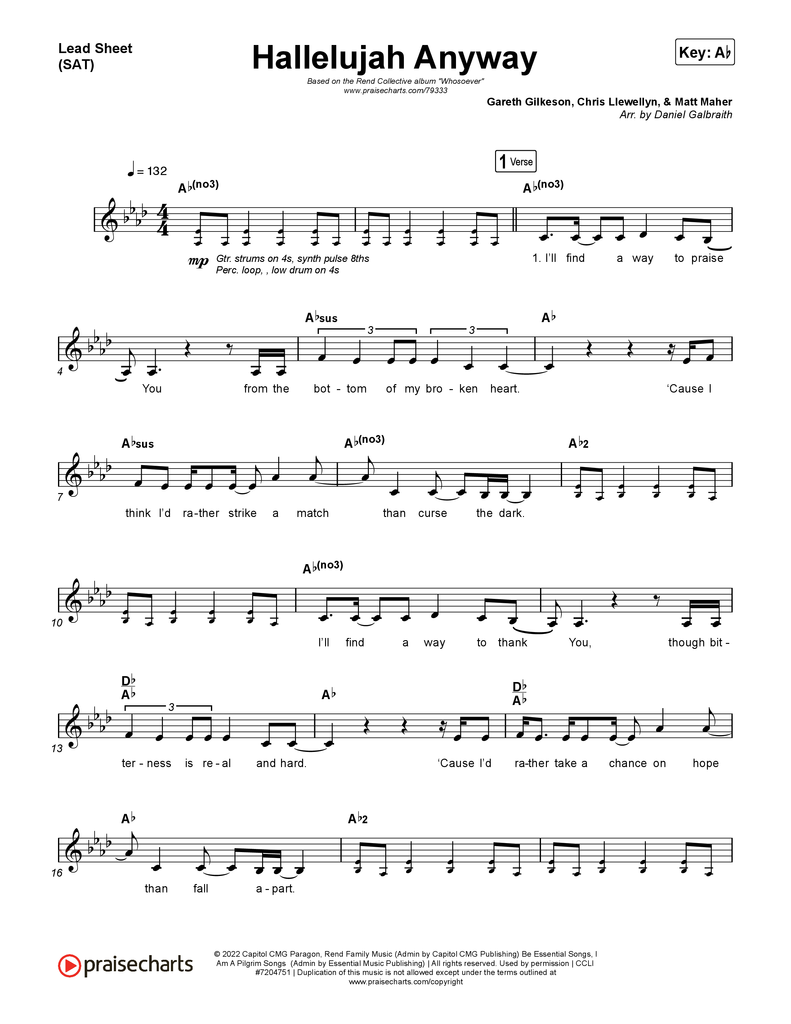Hallelujah Anyway Lead Sheet (SAT) (Rend Collective)