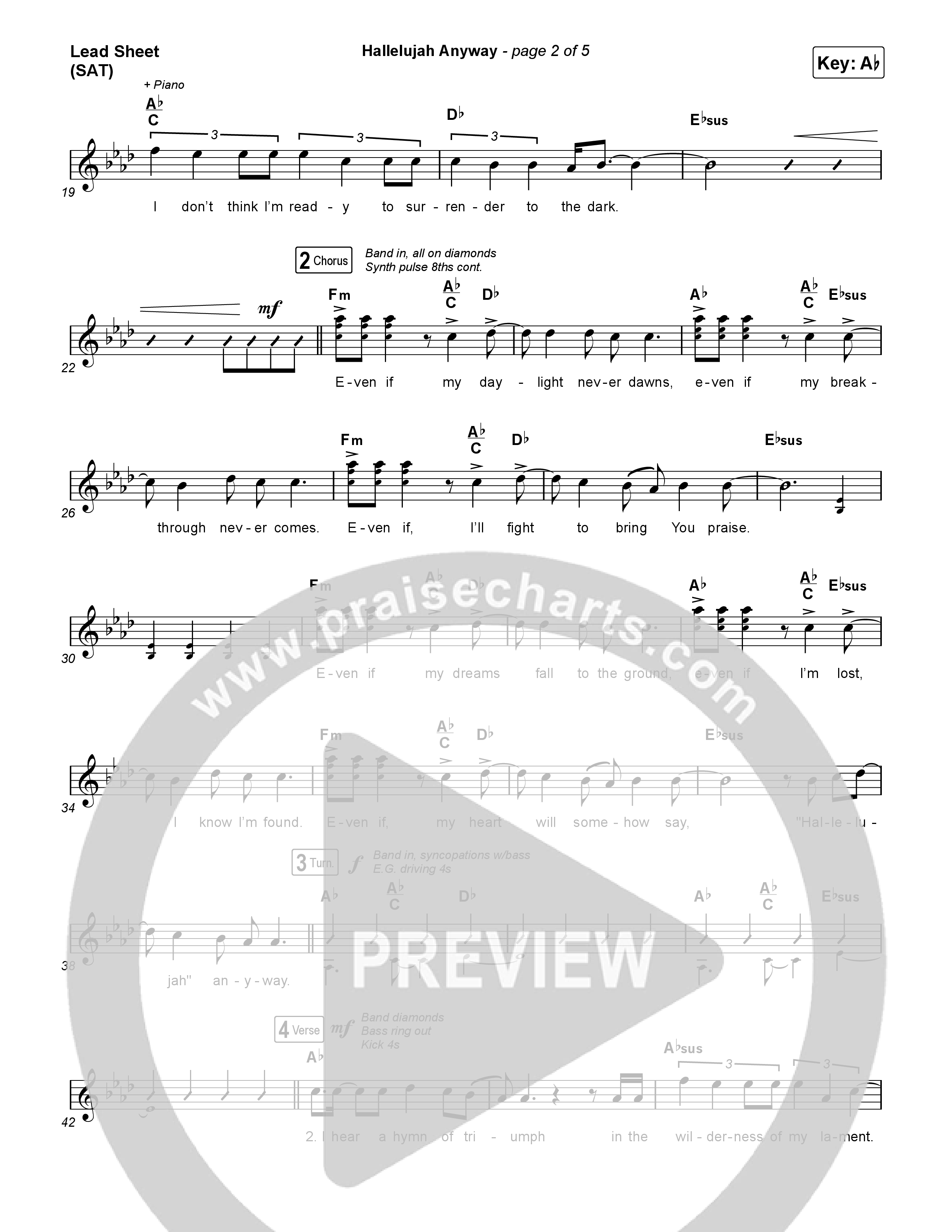 Hallelujah Anyway Lead Sheet (SAT) (Rend Collective)