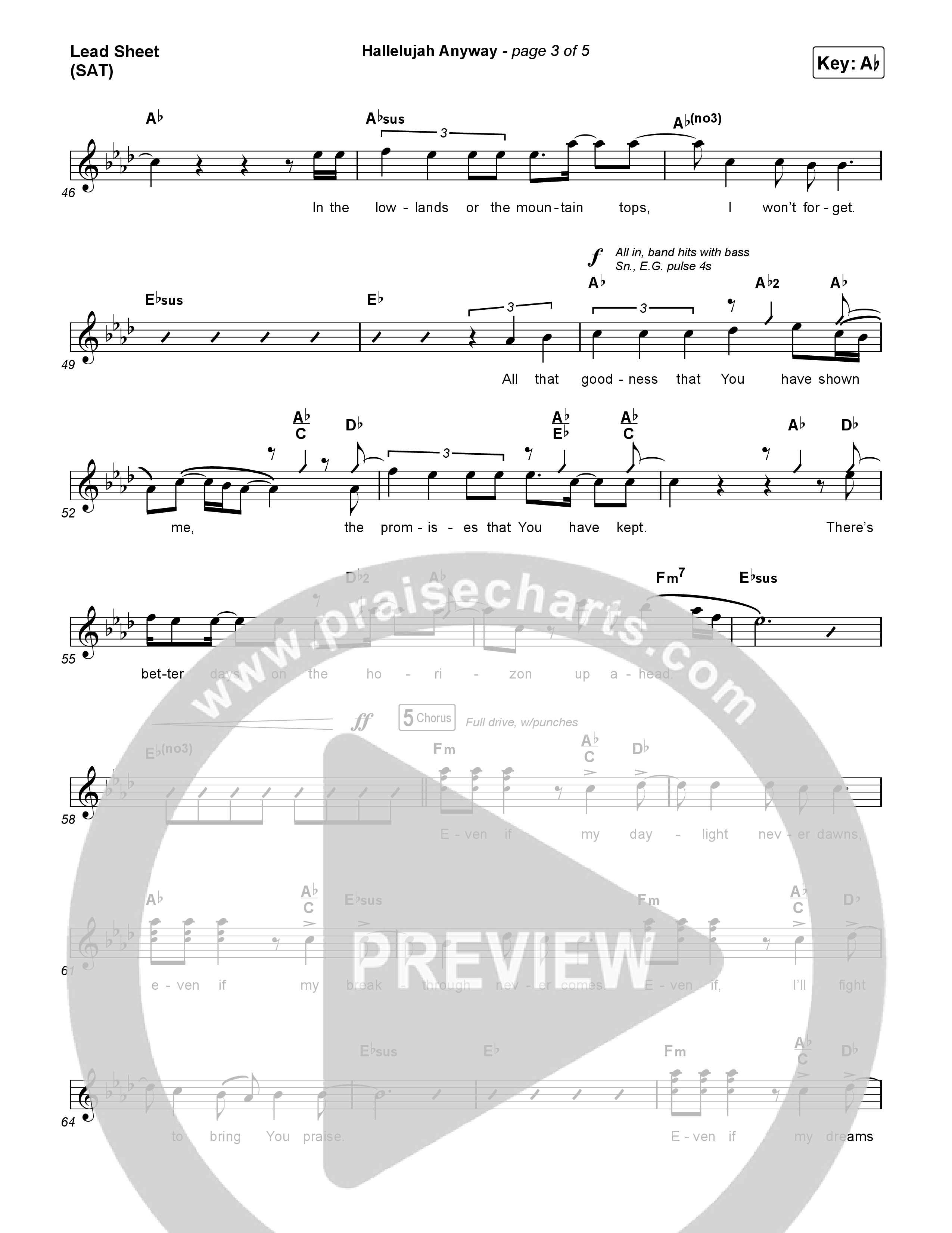 Hallelujah Anyway Lead Sheet (SAT) (Rend Collective)