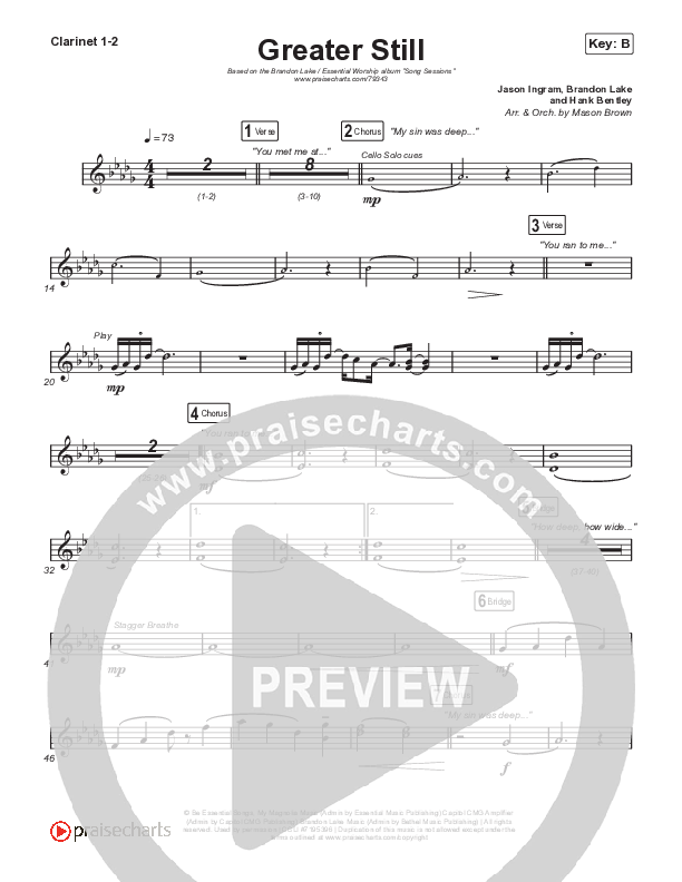 Greater Still Clarinet 1/2 (Brandon Lake / Essential Worship)