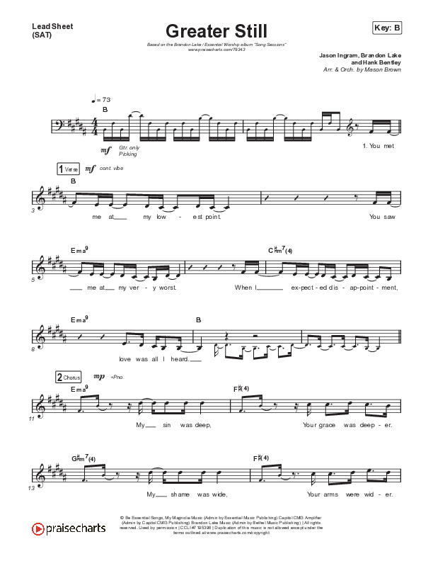 Greater Still Lead Sheet (SAT) (Brandon Lake / Essential Worship)