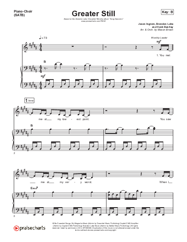 Greater Still Piano/Vocal (SATB) (Brandon Lake / Essential Worship)