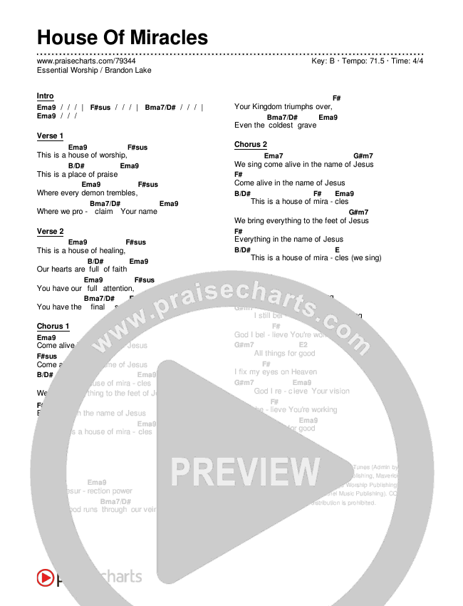 House Of Miracles Chords & Lyrics (Brandon Lake / Essential Worship)