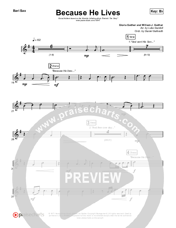 Because He Lives (Choral Anthem SATB) Bari Sax (The Worship Initiative / John Marc Kohl / Arr. Luke Gambill)