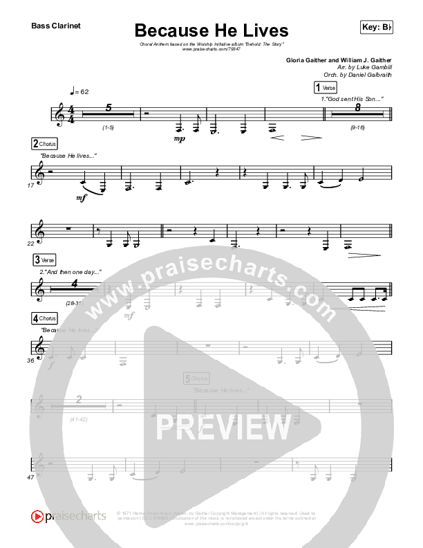 Because He Lives (Choral Anthem SATB) Bass Clarinet (The Worship Initiative / John Marc Kohl / Arr. Luke Gambill)