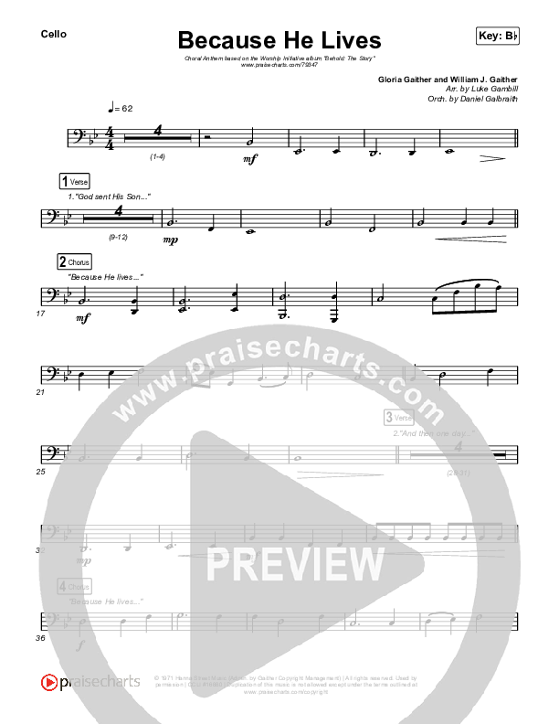 Because He Lives (Choral Anthem SATB) Cello (The Worship Initiative / John Marc Kohl / Arr. Luke Gambill)