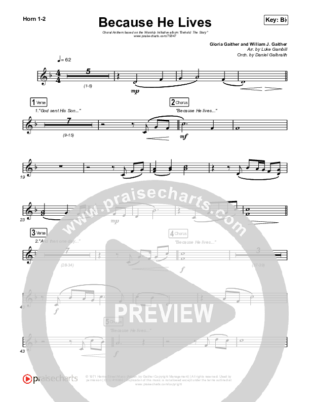 Because He Lives (Choral Anthem SATB) French Horn 1,2 (The Worship Initiative / John Marc Kohl / Arr. Luke Gambill)