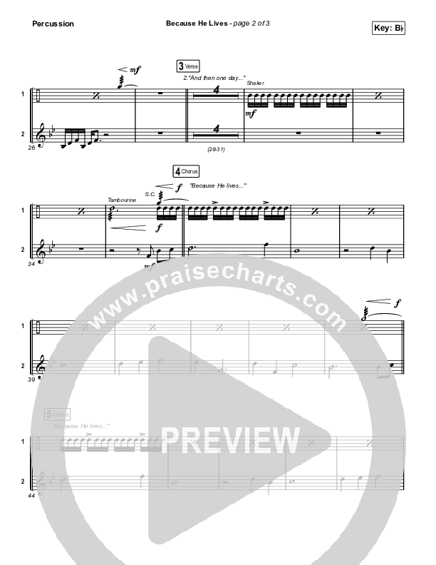 Because He Lives (Choral Anthem SATB) Percussion (The Worship Initiative / John Marc Kohl / Arr. Luke Gambill)