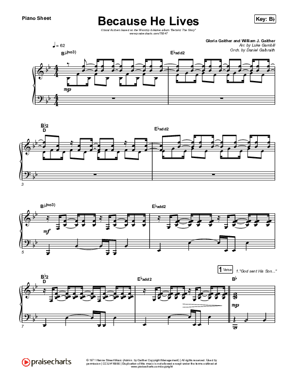 Because He Lives (Choral Anthem SATB) Piano Sheet (The Worship Initiative / John Marc Kohl / Arr. Luke Gambill)