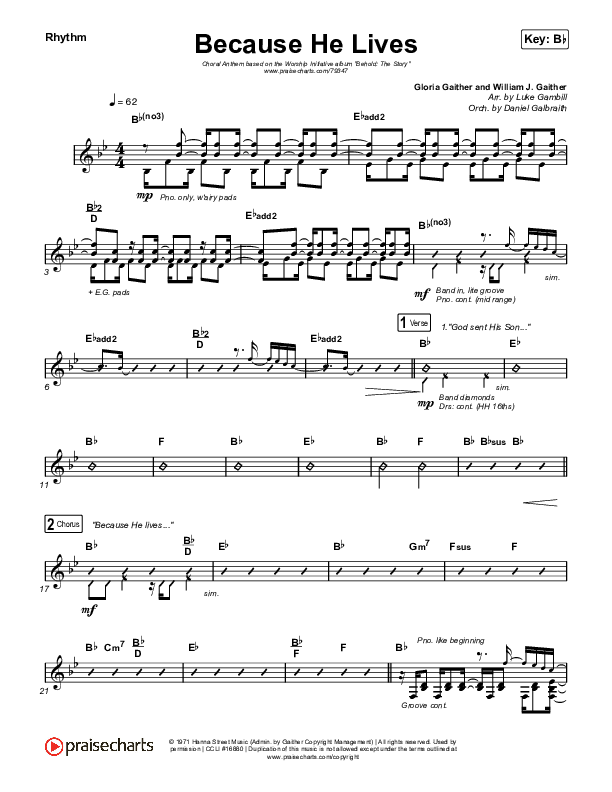 Because He Lives (Choral Anthem SATB) Rhythm Chart (The Worship Initiative / John Marc Kohl / Arr. Luke Gambill)