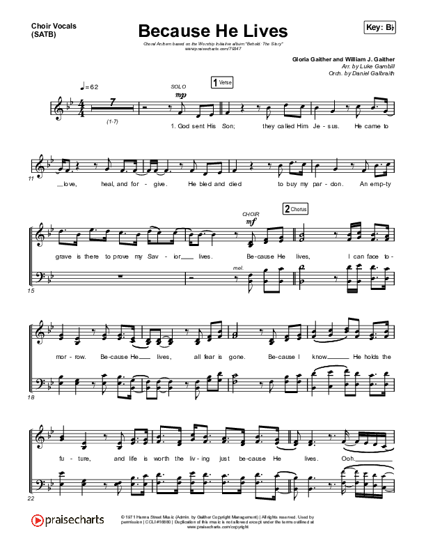 Because He Lives (Choral Anthem SATB) Choir Sheet (SATB) (The Worship Initiative / John Marc Kohl / Arr. Luke Gambill)