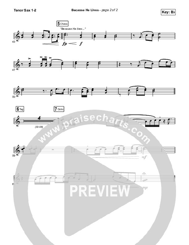 Because He Lives (Choral Anthem SATB) Tenor Sax 1,2 (The Worship Initiative / John Marc Kohl / Arr. Luke Gambill)