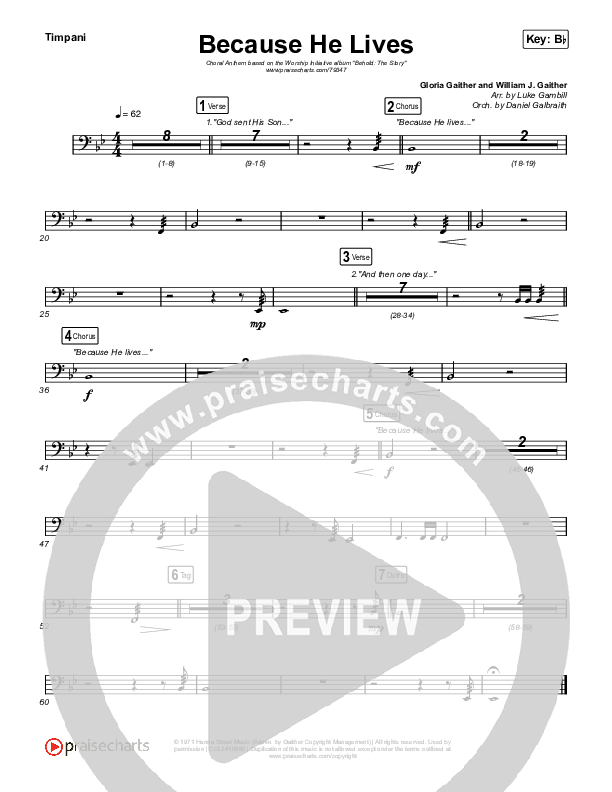 Because He Lives (Choral Anthem SATB) Timpani (The Worship Initiative / John Marc Kohl / Arr. Luke Gambill)