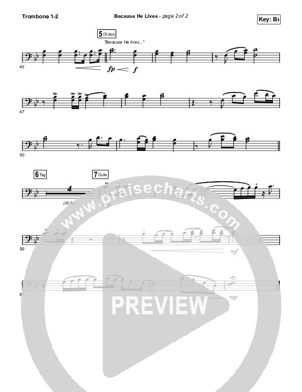 Because He Lives (Choral Anthem SATB) Trombone 1,2 (The Worship Initiative / John Marc Kohl / Arr. Luke Gambill)