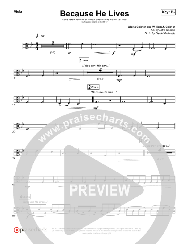 Because He Lives (Choral Anthem SATB) Viola (The Worship Initiative / John Marc Kohl / Arr. Luke Gambill)