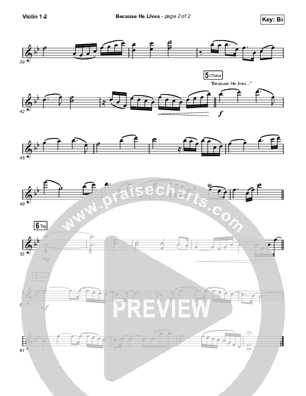 Because He Lives (Choral Anthem SATB) Violin 1,2 (The Worship Initiative / John Marc Kohl / Arr. Luke Gambill)