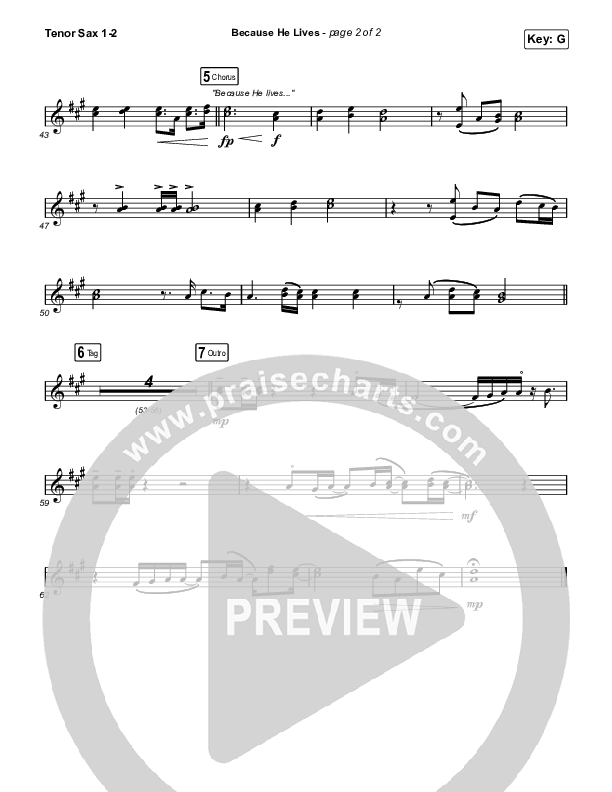 Because He Lives (Worship Choir SAB) Tenor Sax 1/2 (The Worship Initiative / John Marc Kohl / Arr. Luke Gambill / Arr. Mason Brown)