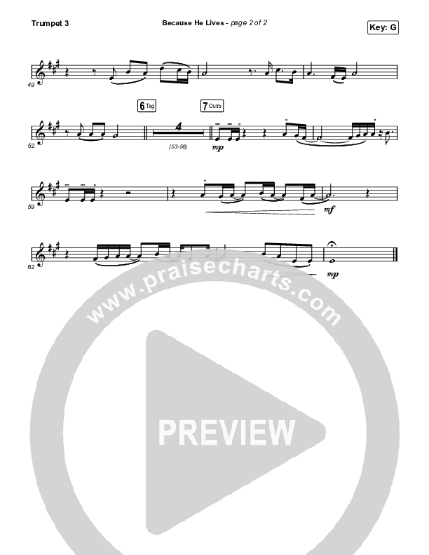 Because He Lives (Worship Choir SAB) Trumpet 3 (The Worship Initiative / John Marc Kohl / Arr. Luke Gambill / Arr. Mason Brown)