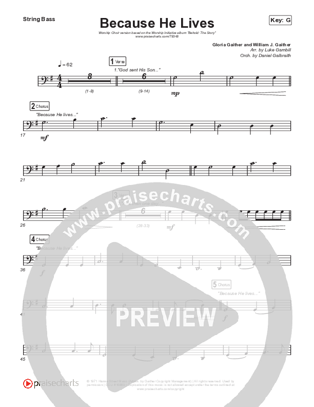Because He Lives (Worship Choir SAB) Double Bass (The Worship Initiative / John Marc Kohl / Arr. Luke Gambill / Arr. Mason Brown)
