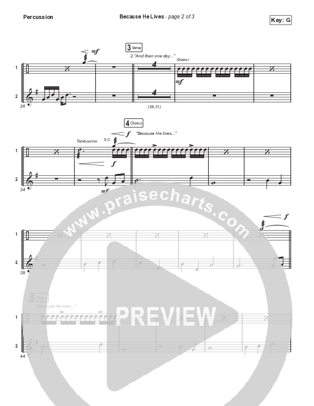 Because He Lives (Worship Choir SAB) Percussion (The Worship Initiative / John Marc Kohl / Arr. Luke Gambill / Arr. Mason Brown)