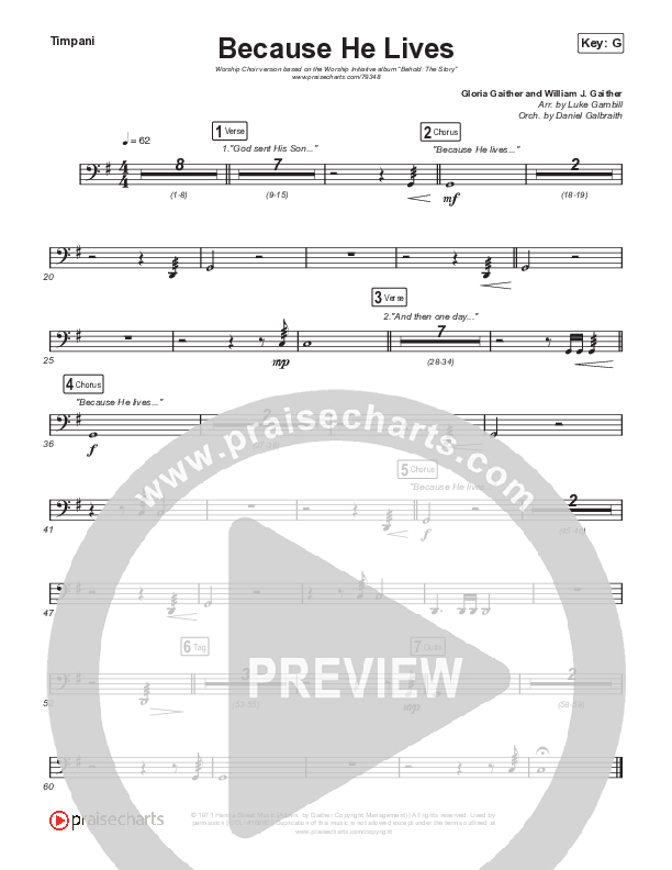 Because He Lives (Worship Choir SAB) Timpani (The Worship Initiative / John Marc Kohl / Arr. Luke Gambill / Arr. Mason Brown)