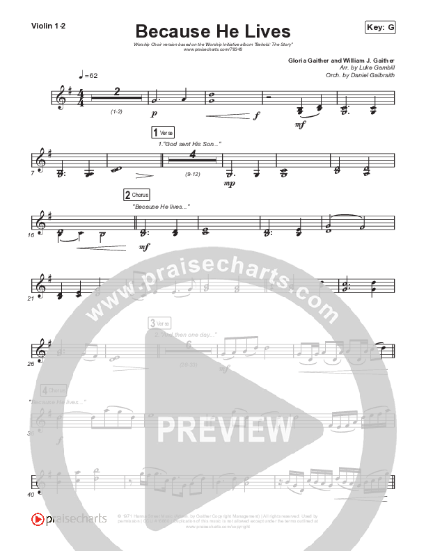 Because He Lives (Worship Choir SAB) String Pack (The Worship Initiative / John Marc Kohl / Arr. Luke Gambill / Arr. Mason Brown)