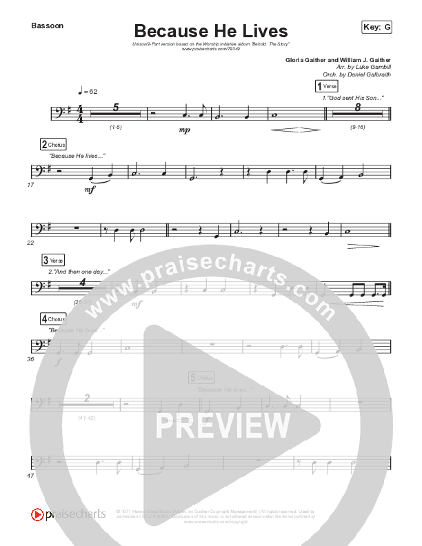 Because He Lives (Unison/2-Part Choir) Bassoon (The Worship Initiative / John Marc Kohl / Arr. Luke Gambill / Arr. Mason Brown)