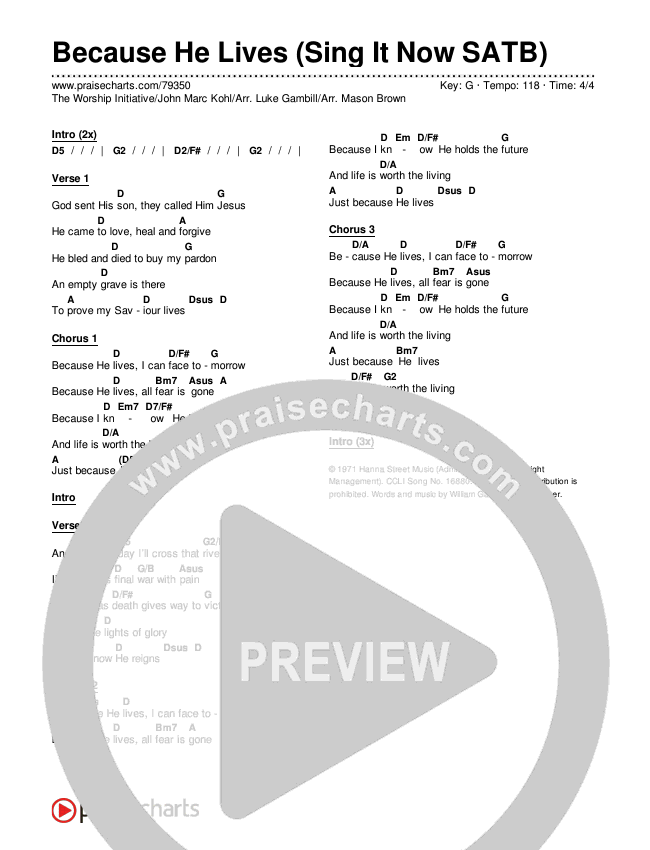 Because He Lives (Sing It Now SATB) Chords & Lyrics (The Worship Initiative / John Marc Kohl / Arr. Luke Gambill / Arr. Mason Brown)