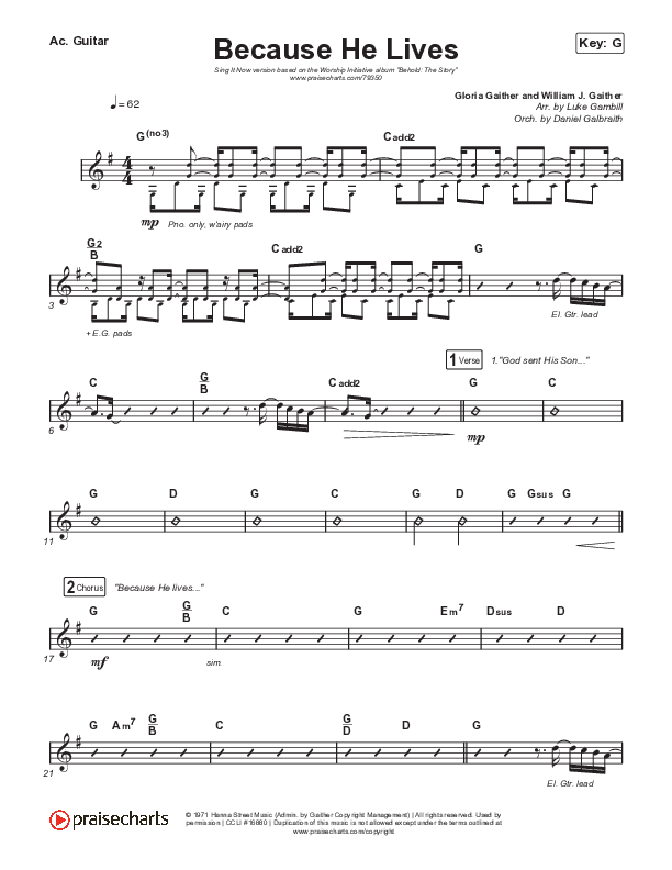 Because He Lives (Sing It Now SATB) Acoustic Guitar (The Worship Initiative / John Marc Kohl / Arr. Luke Gambill / Arr. Mason Brown)