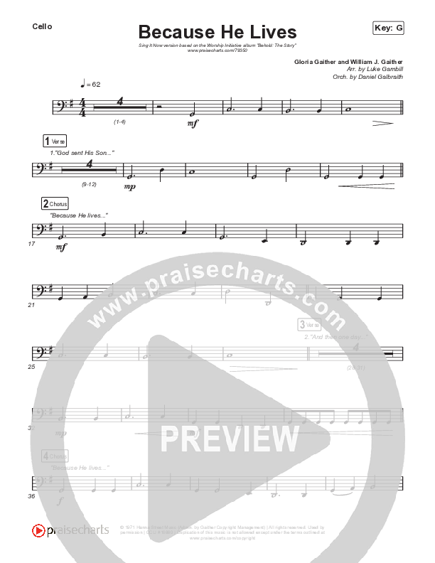 Because He Lives (Sing It Now SATB) Cello (The Worship Initiative / John Marc Kohl / Arr. Luke Gambill / Arr. Mason Brown)