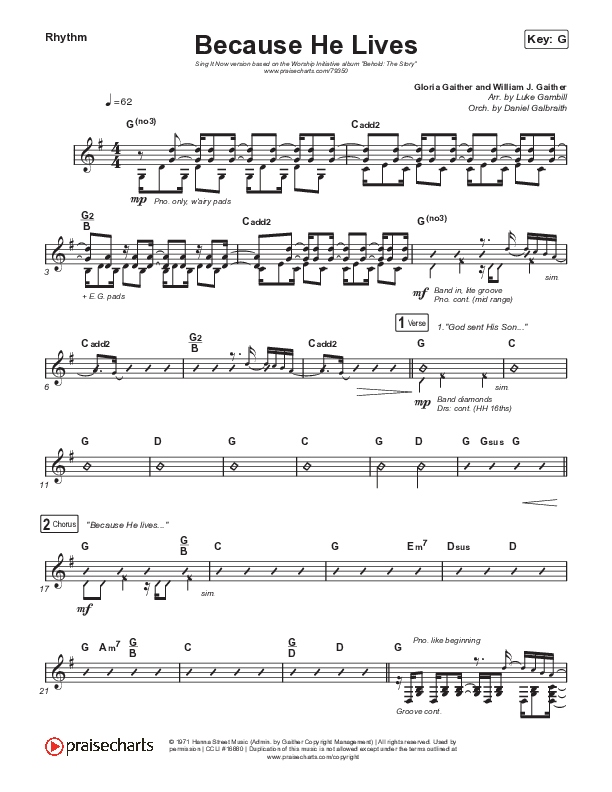 Because He Lives (Sing It Now SATB) Rhythm Chart (The Worship Initiative / John Marc Kohl / Arr. Luke Gambill / Arr. Mason Brown)