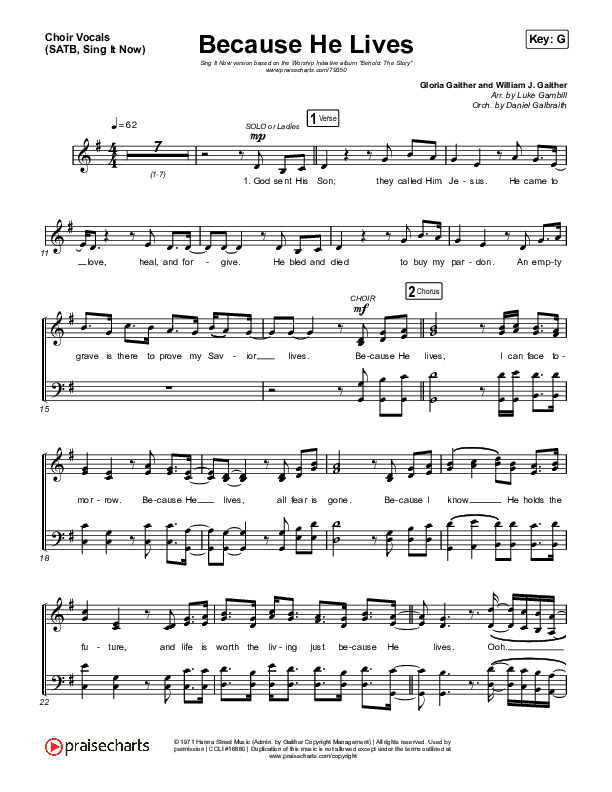 Because He Lives (Sing It Now SATB) Choir Sheet (SATB) (The Worship Initiative / John Marc Kohl / Arr. Luke Gambill / Arr. Mason Brown)