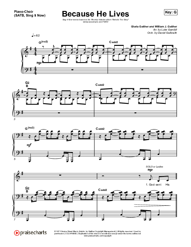 Because He Lives (Sing It Now SATB) Piano/Choir (SATB) (The Worship Initiative / John Marc Kohl / Arr. Luke Gambill / Arr. Mason Brown)