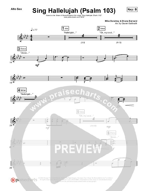 Sing Hallelujah (Psalm 103) Sax Pack (Kingdom Kids / Shane & Shane)