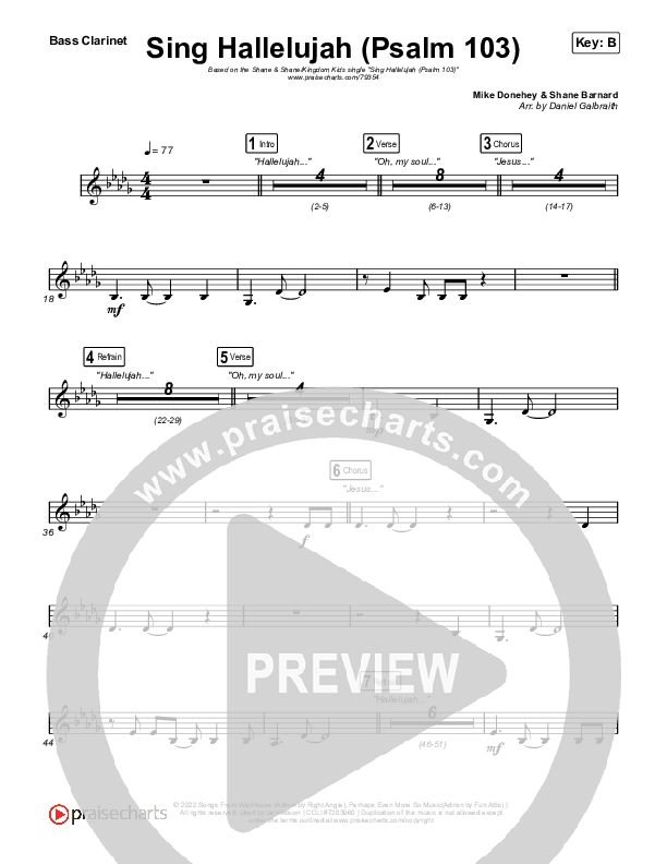 Sing Hallelujah (Psalm 103) Bass Clarinet (Kingdom Kids / Shane & Shane)