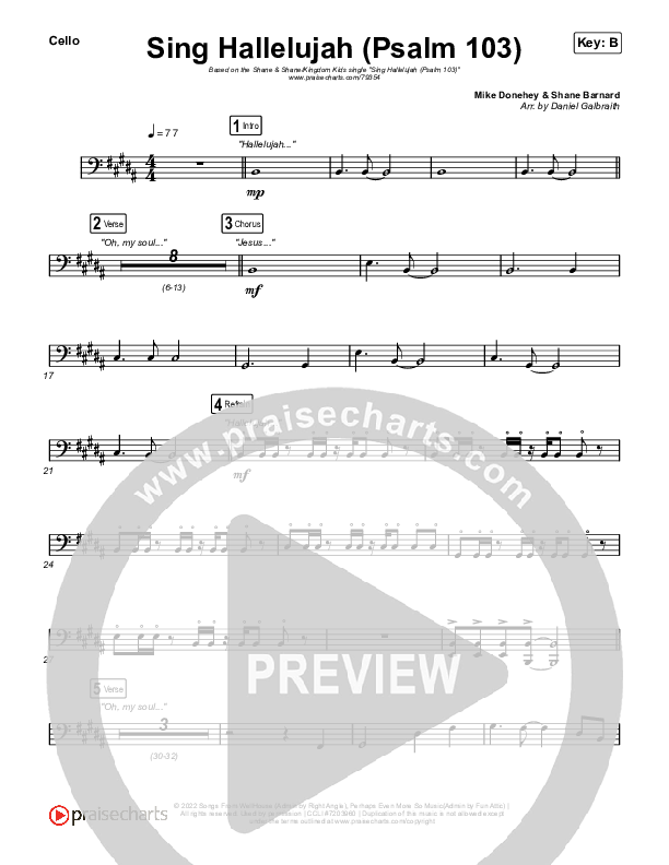 Sing Hallelujah (Psalm 103) Cello (Kingdom Kids / Shane & Shane)