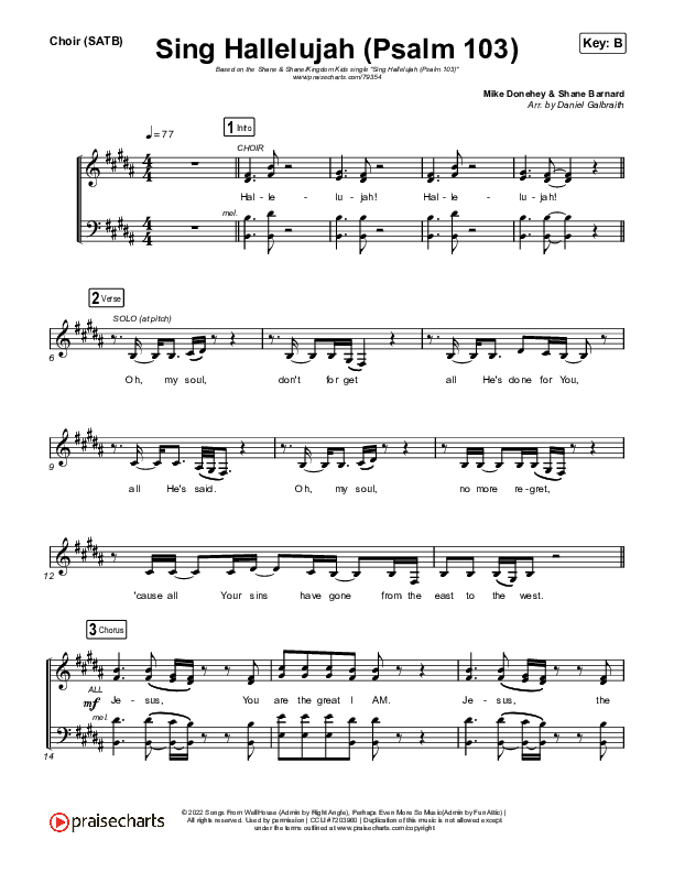 Sing Hallelujah (Psalm 103) Choir Sheet (SATB) (Kingdom Kids / Shane & Shane)