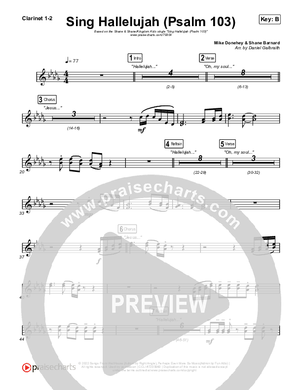 Sing Hallelujah (Psalm 103) Clarinet 1/2 (Kingdom Kids / Shane & Shane)